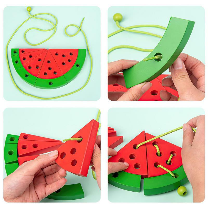 Baby Wooden Toy Watermelon Threading Game Montessori Children Educational Block Toys 3D Puzzle Game Threading Toy For Gifts