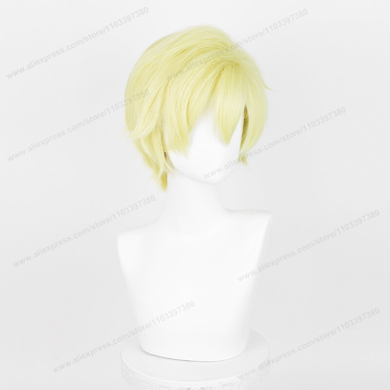 Wig Cosplay Anime Tamaki Suoh 30cm kuning terang rambut pria pendek Wig sintetis tahan panas