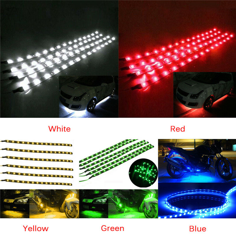 Impermeável LED Strip Underbody Light para carro e motocicleta, Acessório do motor, DC 12V, 6pcs