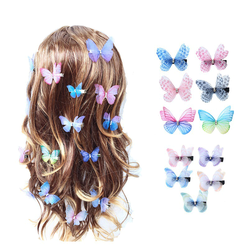5 buah jepit rambut anak perempuan cantik kupu-kupu lapis ganda jaring putri lucu klip rambut pegangan kepala Aksesori rambut