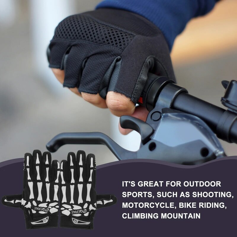 Unisex Paw Riding Gloves para homens e mulheres, dedo do crânio, preto, crânio, motocicleta, equitação, assustador, adultos, ciclismo, osso