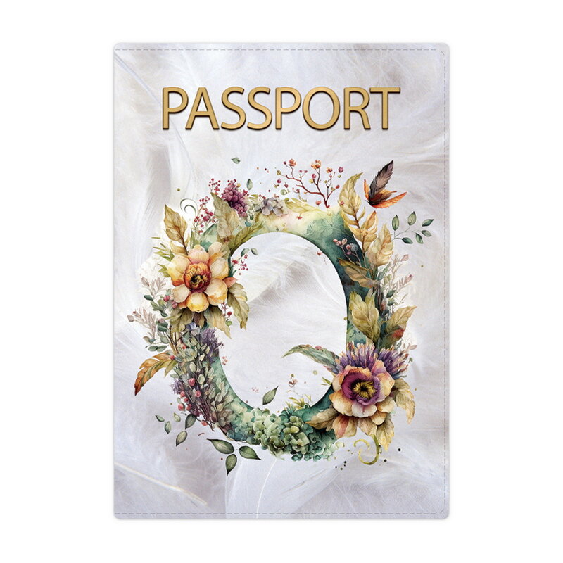 Porte-passeport en cuir, portefeuille de voyage, couverture de passeport, cartes, étui à documents, lettre florale, motif de nom