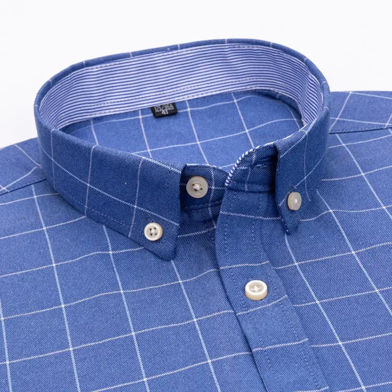 Camisas informales de algodón puro Oxford para hombre, camisas de vestir de manga larga lisas, ajuste Regular, botones de moda