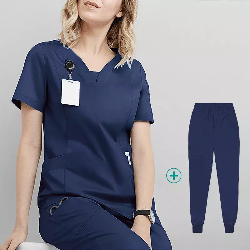 Divise mediche da donna set di scrub elastici camici chirurgici ospedalieri top a maniche corte pantaloni accessori per l'allattamento vestiti per medici