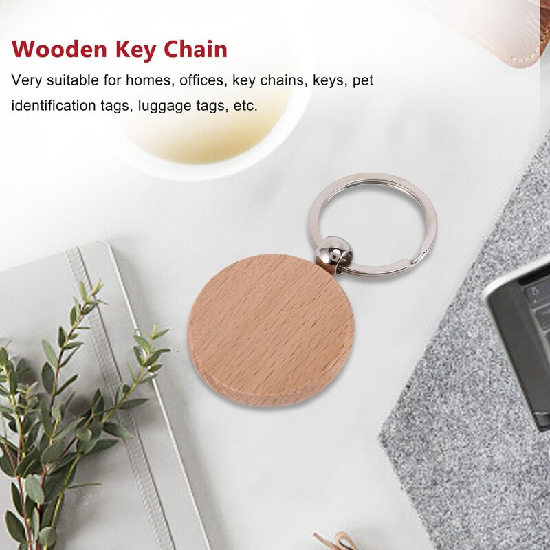 10Pcs Blank Round Wooden Key Chain Diy Wood Keychains Key Tags Can Diy Gifts 40X40mm