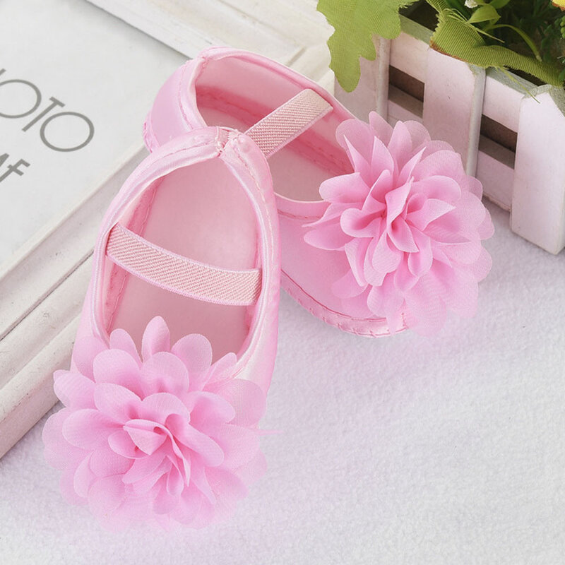 Zapatos de gasa con banda elástica para recién nacido, Zapatillas con flores para caminar, Pk 12