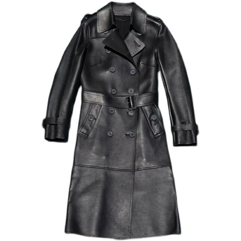 genuine 100% sheepskin leather fur coat Breaking code! Lineless reverse fitting top layer sheep women's long windbreaker great