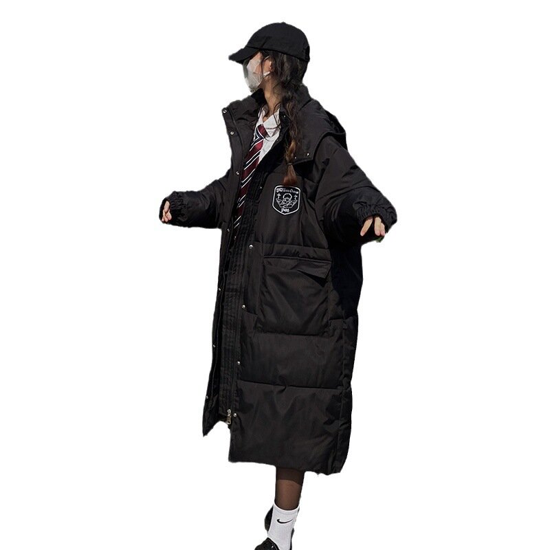 2023 الشتاء المرأة الموضة تنوعا بسيطة ودافئة منتصف طول أسفل القطن معطف المرأة الكورية فضفاض معطف القطن عادية معطف