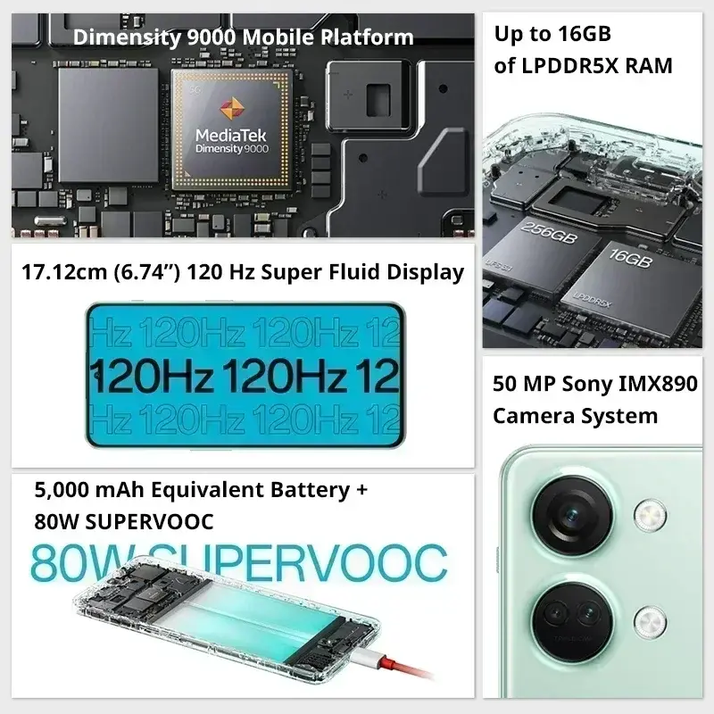 OnePlus Nord 3 Versão Global 5G, Dimensity 9000, Dolby Atmos, 80W, [Estreia Mundial], 16GB, 256GB