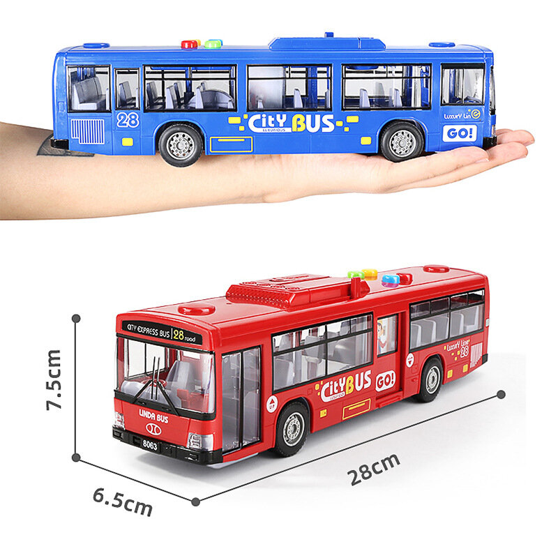 Modelo de ônibus de simulação de alta qualidade, tamanho grande, resistente a queda, luz, música, inércia, puxar o carro, brinquedos educativos, presentes