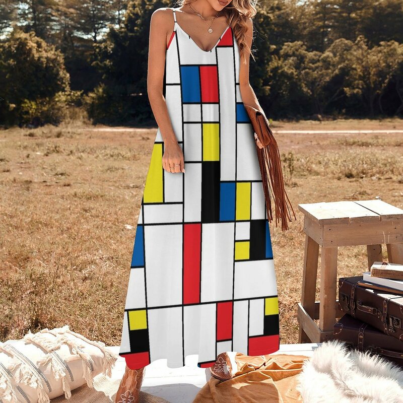 Mondrian-Robe en fibre pour femme, élégante et jolie robe de Rh