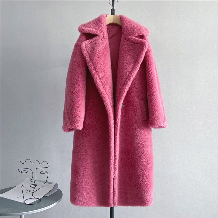 Chaqueta de Invierno para mujer, abrigo largo de tejido de lana, grueso, cálido, ropa de calle de gran tamaño, abrigos de oso de peluche