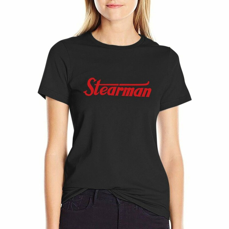 Kaus wanita Logo pesawat Streaman, baju hippie wanita, kaus Logo, pakaian kawaii untuk wanita