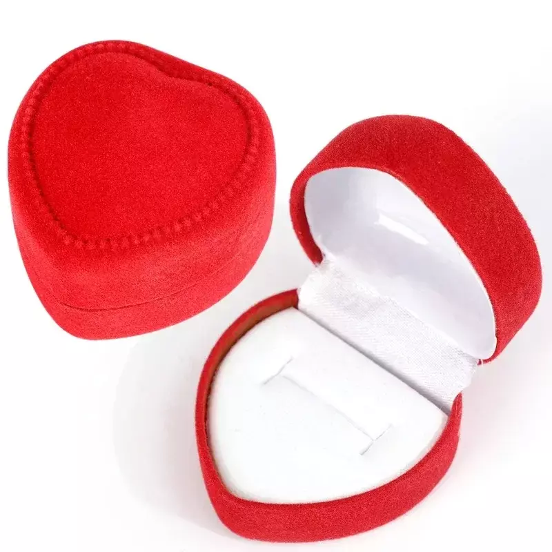 플로킹 레드 하트 모양 반지 상자, 보석 귀걸이, 전시 케이스 홀더, 선물 상자, 결혼 반지 상자, 카운터 포장 반지