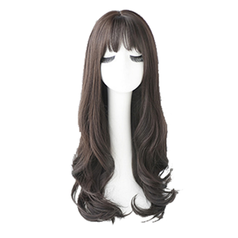 Peluca Bob con flequillo para mujer, peluca larga y rizada, aspecto Natural, versiones diarias coreanas, marrón y negro