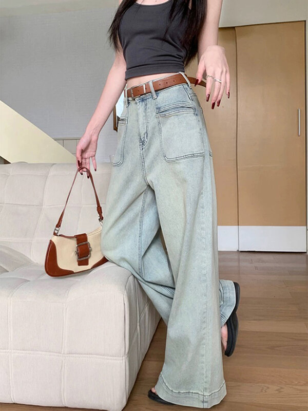 Retro Loose Fashion High Waist Women Jeans New Casual Distressed Slim Woman Jeans Simple Basic Straight Leg Pants Female Chicly