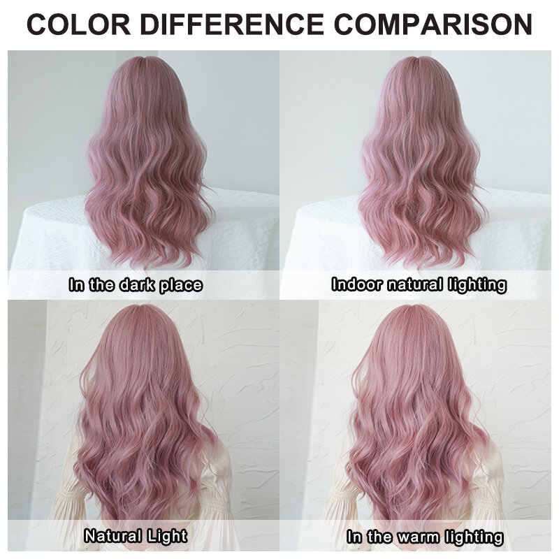 Perucas 7jhh-peruca de cabelo onda sintética com franja, roxo, rosa, alta densidade, onda de corpo solto, resistente ao calor, para as mulheres, uso diário