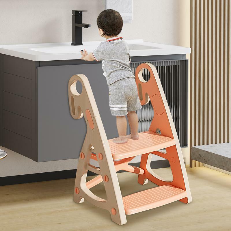 Стул ступенчатый для детей, нескользящий увеличенный стул для кухни, для ванной и раковины, 2 ступени
