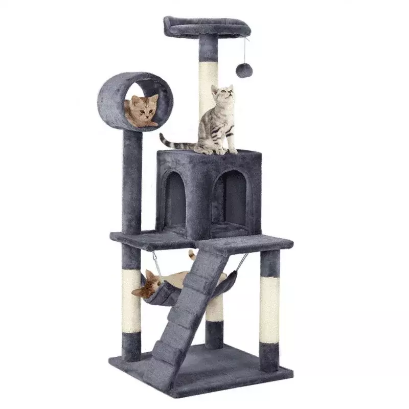 SmileMart-árbol para gatos de 51 pulgadas, hamaca y torre de poste para rascar, color gris oscuro