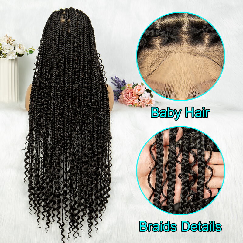 KIMA 풀 레이스 브레이드 가발, 아프리카 합성 레이스 프론트 가발, 아기 머리 포함, 흑인 여성용 곱슬 머리 가발