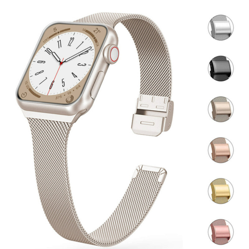 Correa Milanesa para Apple Watch, pulsera de Metal de 44mm, 40mm, 45mm, 41mm, 42mm, 38mm, 49mm, serie iWatch Ultra 8, 7, 6, 5, 4, 3, SE, 44, 45mm