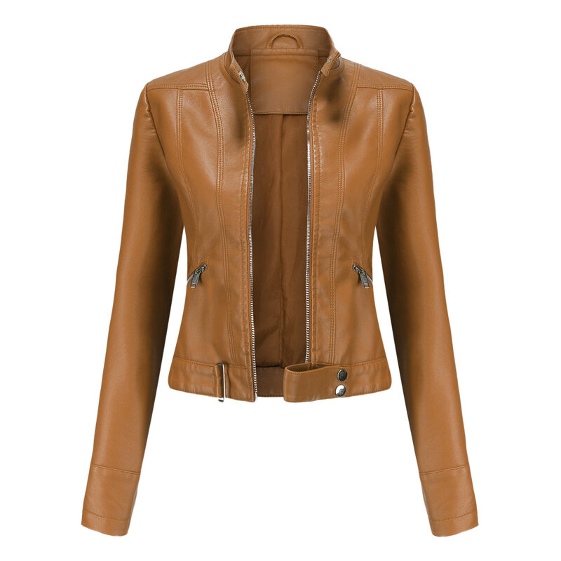女性のための小さな革のジャケット,新しい春と秋のコレクション,スタンドカラー,薄い
