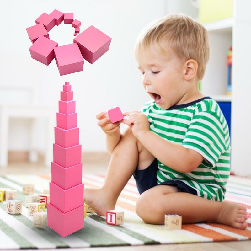 Профессиональная розовая башня Монтессори, кубическая башня, игрушка для раннего обучения, Развивающие Игрушки для раннего дошкольного возраста на Рождество