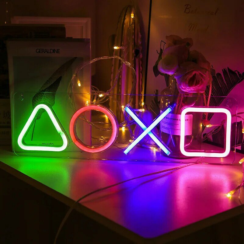 Неоновая вывеска, персонализированная Иконка для игр, настенная подвесная атмосфера, лампа для Playstation, яркое освещение, декор для комнаты, бара, клуба, игрока