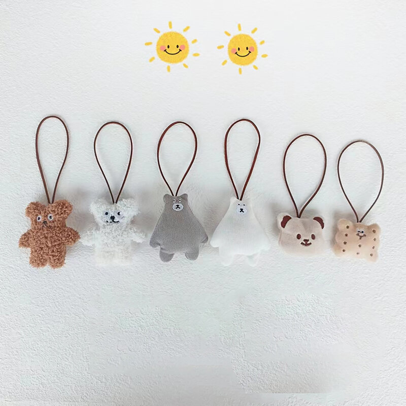 1pc Cute Cartoon Bear Plush Doll Name Tag Keychain Soft Stuffed Animal Dolls Keyring For Girls Bag Pendant Bags Accessories