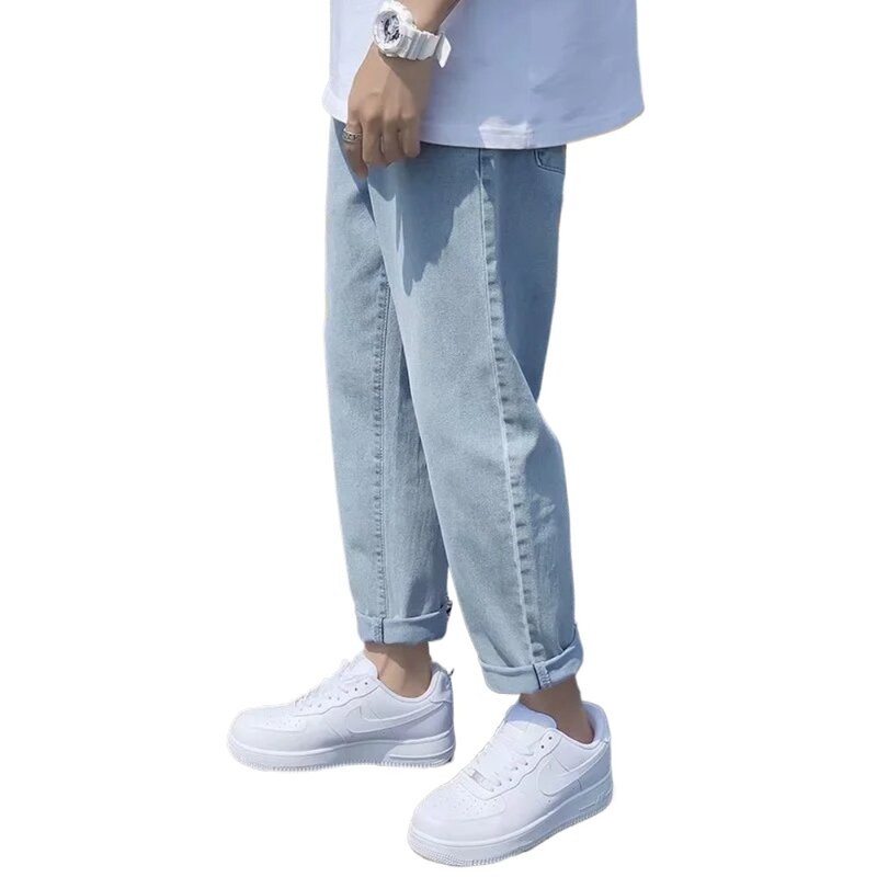Летние Новые свободные мужские дизайнерские простые высококачественные уютные универсальные повседневные Прямые джинсовые брюки для студентов