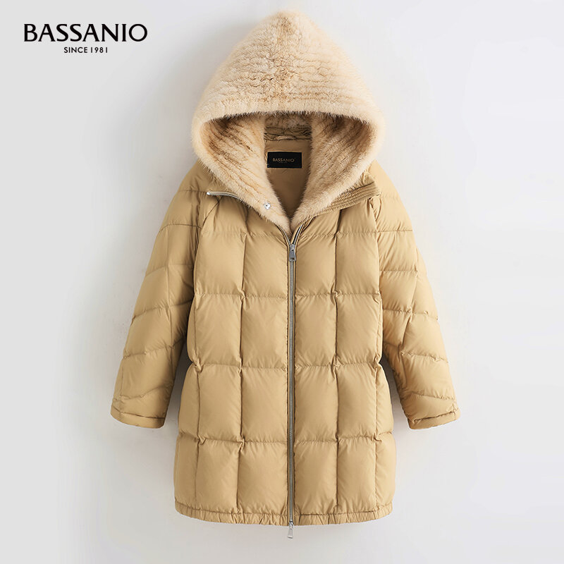 밍크 모피 칼라 후드 오리털 코트 및 재킷 여성용, 따뜻한 화이트 거위털 겨울 외투