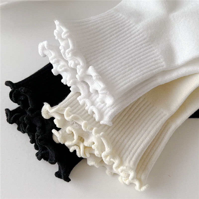 1/2/3Pairs Cotton Ruffles Ankle Socks Women Lolita Cute Kawaii Korean Stocking Girl Middle Tubes Japanese Sox Spring Black White