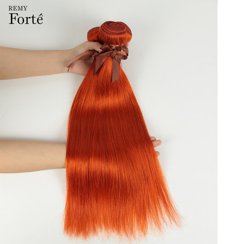 Bundles de cheveux raides avec fermeture, blond, orange, cheveux humains, tissage brésilien, 3 faisceaux, 10A