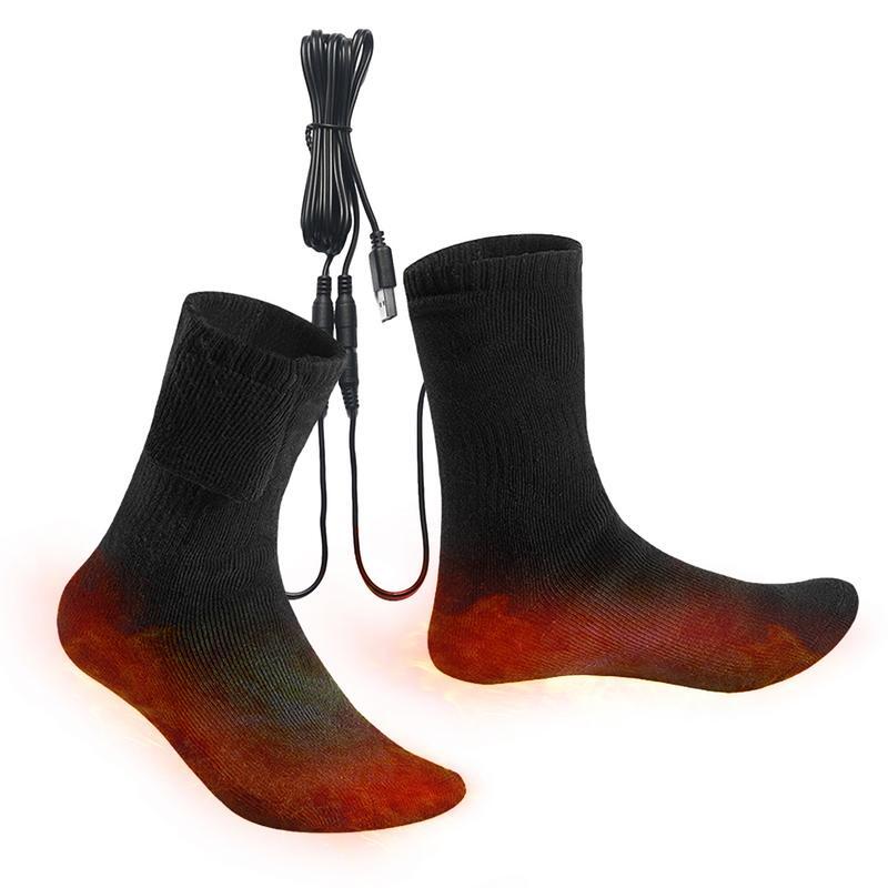 Носки с подогревом, перезаряжаемые носки с электрическим подогревом USB, теплые хлопковые носки, длинные чулки, Быстрое нагревание, зимние теплые носки унисекс, 5 В