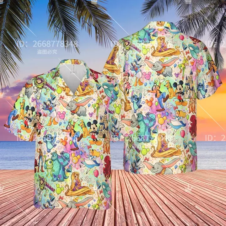 Гавайская рубашка с коротким рукавом и пуговицами, в стиле Disney