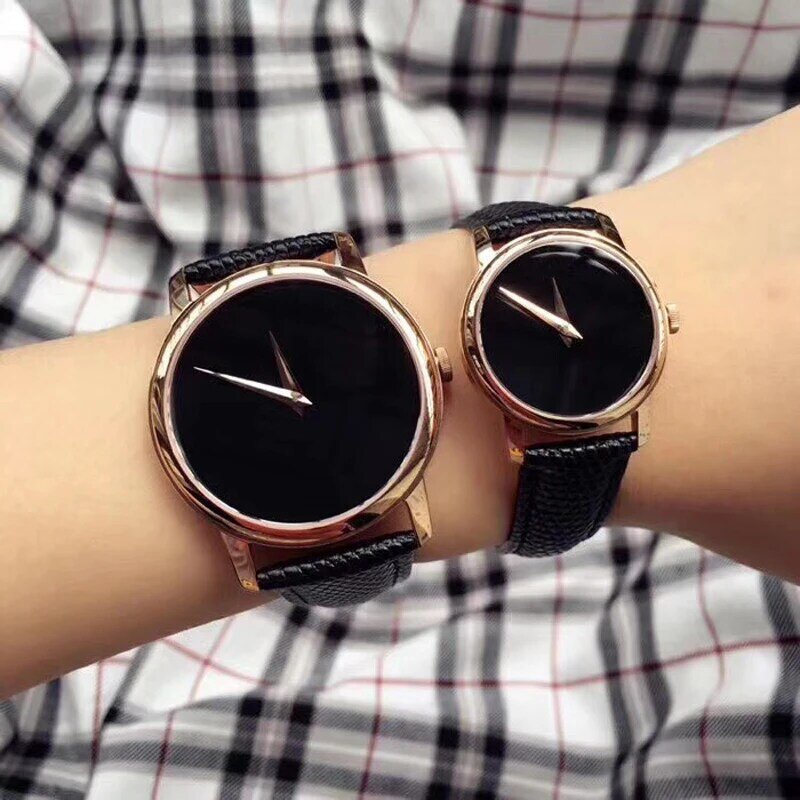 Brand Wrist Watches Classic Men Women Couples Lovers 38mm 28mm Stainless Steel Case Leather Strap Quartz Clock M8