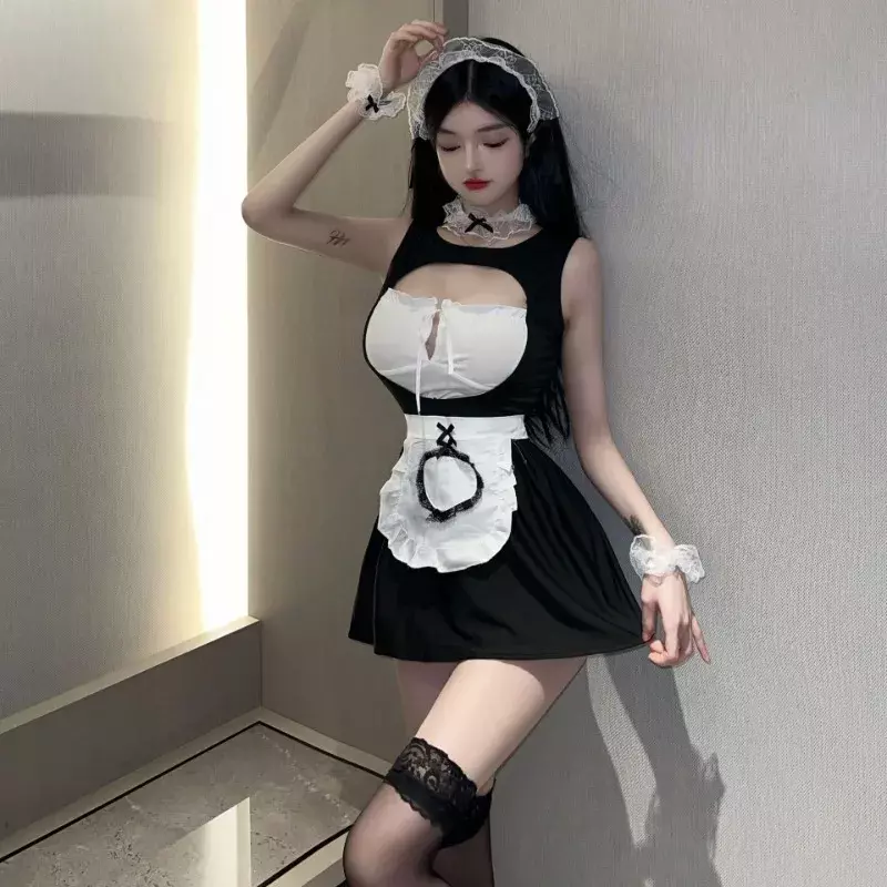 Japanese Maid Apron Lolita Dress Set Skeleton Seduction Uniform Role Play Babydoll Onlyfans Underwear Lace Erotic Lingerie