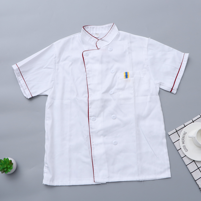 Płaszcz szefa kuchni Uniform Kurtka cateringowa Odzież Casual Szef kuchni Kurtka z tkaniny Płaszcze Białe Mężczyźni Krótki rękaw Executive Service Loose