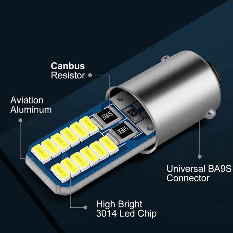 Ampoules LED Canbus 4014 24 SMD 12V, BA9S T4W H6W, pour intérieur de voiture, lampe de lecture, pour planner, parking, blanc, 2 pièces