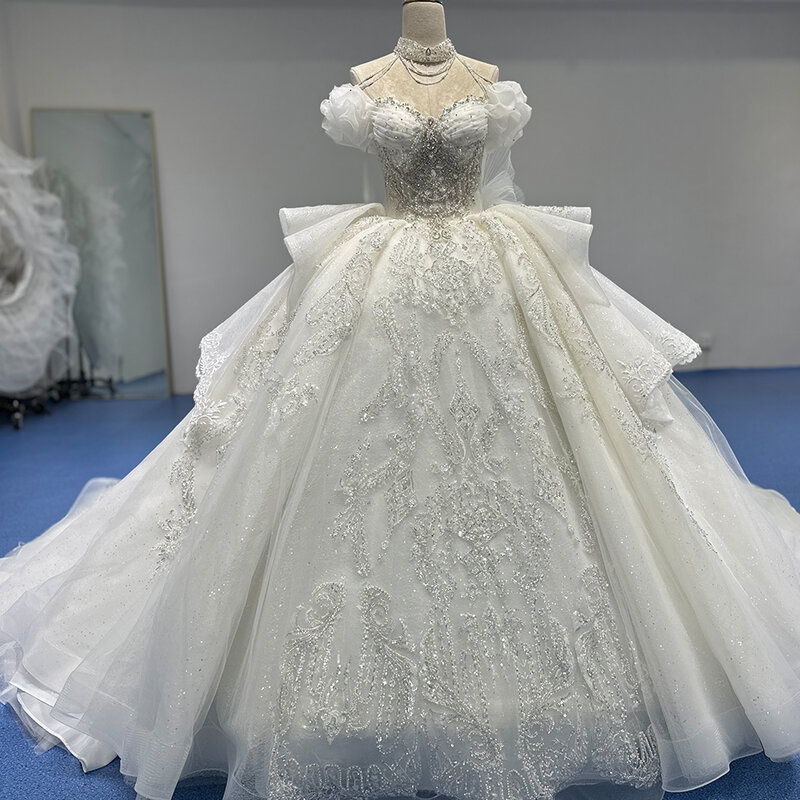 Gaun pernikahan elegan grosir pabrik untuk pengantin 2024 gaun pesta gaun pengantin gaun pengantin manik-manik punggung terbuka Vestido De Novia XS029