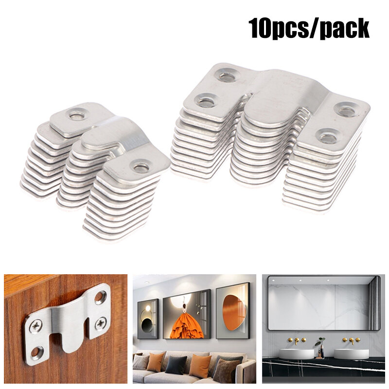 10pcs/pack Stainless Steel Hook Buckles Hanger Hanging Connecting Photo Frame Picture Mirror Wall Hang Hardware
