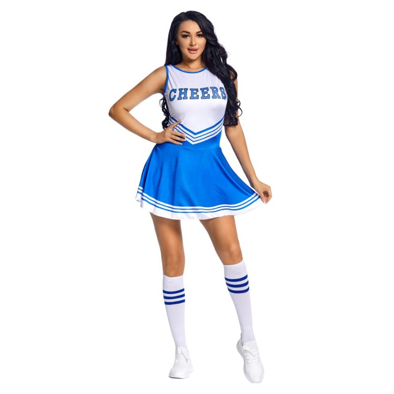 Costume da Cheerleader concorso di scuola superiore lettera stampa uniforme da ballo pompon calzino Cosplay Party Dress carnevale Halloween