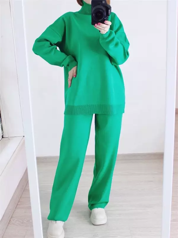 2024 New Women's Autumn and Winter Europe and The United States Selling High-neck Loose Open Long-sleeved Wide-leg Pants Suit