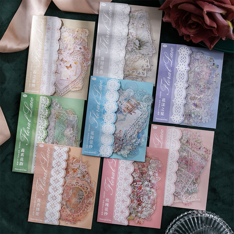 30Pieces PET Hollow Stickers Flower Blooming Lace curtains Office Decorative Sticker handmade 145*100mm Scrapbooking