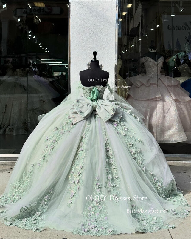 OLOEY великолепное роскошное бальное платье, платья для Quinceanera с открытыми плечами, свадебное платье принцессы с цветами и кружевом, 15 милых фотографий