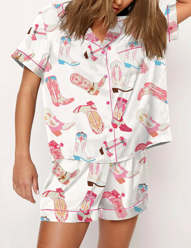 Атласная пижама Y2k с бантом и ботинками, короткий комплект для сна на День святого Валентина, атласная Шелковая пижама, домашняя одежда для женщин