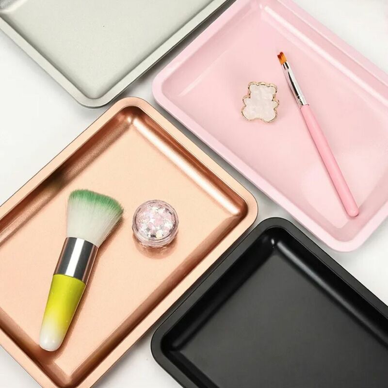 1Pcs Manicure Tool Cosmetic Storage Tray Stainless Steel False Nails Dish Tools Nail Art Equipment Plate Electroplating Colorful