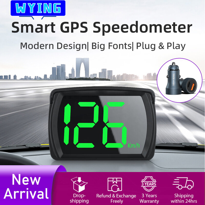 Wying gps kmh mph hud digital velocímetro cabeça up display eletrônico do carro acessórios fonte grande velocidade para todos os carros