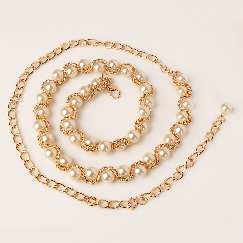 Cadena de perlas de 1,5 cm para mujer, cinturón de abrigo de vestido de Color sólido, decoración de compras y viajes