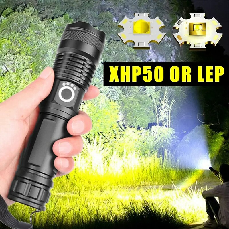 XHP50 potenti torce a LED lanterna da campeggio ad alta luminosità luci forti torcia da esterno lampada a LED di emergenza ricaricabile USB